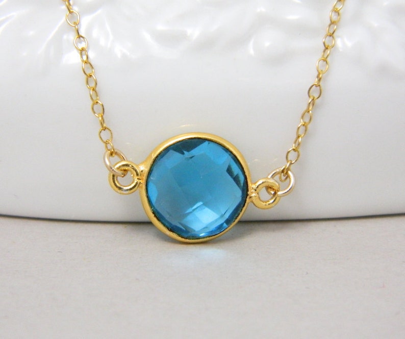 Blue Topaz Necklace Gold Filled, December Birthstone, Birthday, Bezel Necklace, Mothers Jewelry, Bridesmaid Gift image 1