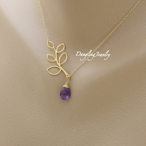 Purple Amethyst Necklace, Gold, February Birthstone Necklace, Maid of Honor Necklace, Modern Bridesmaid Jewelry, Flower girl, Wedding Gift image 1