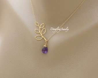 Purple Amethyst Necklace, Gold, February Birthstone Necklace, Maid of Honor Necklace, Modern Bridesmaid Jewelry, Flower girl, Wedding Gift