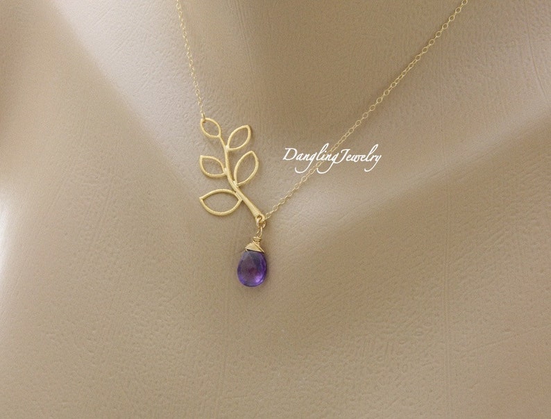 Purple Amethyst Necklace, Gold, February Birthstone Necklace, Maid of Honor Necklace, Modern Bridesmaid Jewelry, Flower girl, Wedding Gift image 1