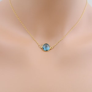 Blue Topaz Necklace Gold Filled, December Birthstone, Birthday, Bezel Necklace, Mothers Jewelry, Bridesmaid Gift image 4