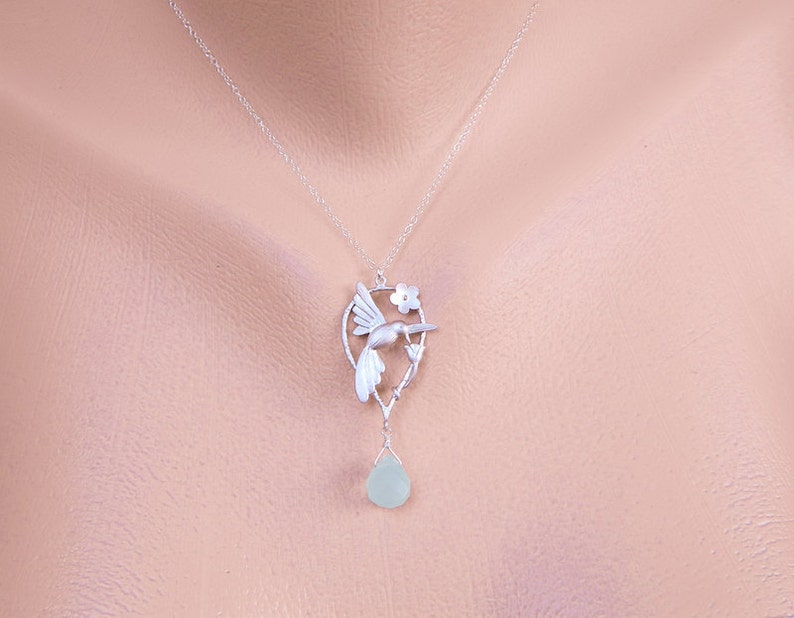 Silver Hummingbird Necklace, Personalized Grandmother Necklace, Birthstone Necklace, Mom, Grandma Necklace, Mothers Day Gift for Grandmother 