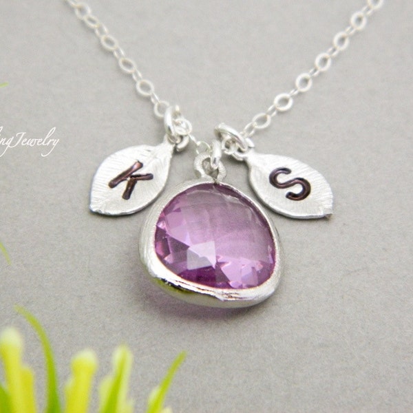 Custom Silver TWO Initial Necklace, Monogram Necklace, Birthstone Necklace, Couple Necklace, Graduation Gift,Mother Necklace, Sister Jewelry