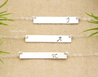 Bridesmaid Gift, SET of THREE, Bar Initial Necklace, Monogram Bridesmaid Necklace, Bridesmaid Jewelry, Wedding Jewelry, Bridal Party Gift