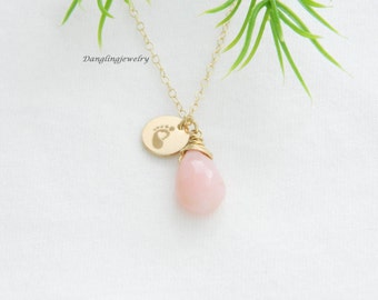 Baby Footprint necklace, Footprint Charm with Birthstone Necklace, New Mom Gift, Newborn Necklace, Gold fill, Mother Day Gift