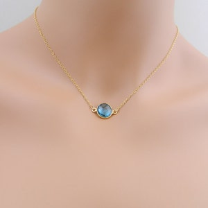 Blue Topaz Necklace Gold Filled, December Birthstone, Birthday, Bezel Necklace, Mothers Jewelry, Bridesmaid Gift image 3