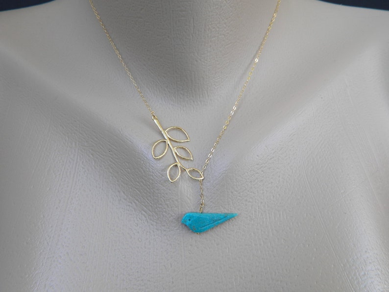 Lariat Blue Bird Necklace, Turquoise Bird Charm Necklace, Bridesmaid Gift, Sister Necklace, New Mom Gift, Mothers Jewelry, Y Necklace image 2