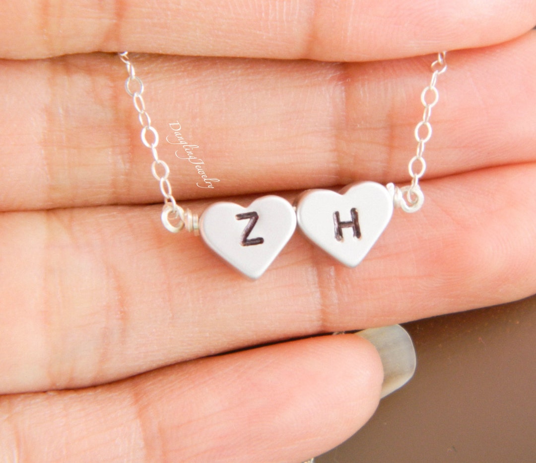 Custom TWO Initial Heart Necklace, Monogram Necklace, Heart Charm ...