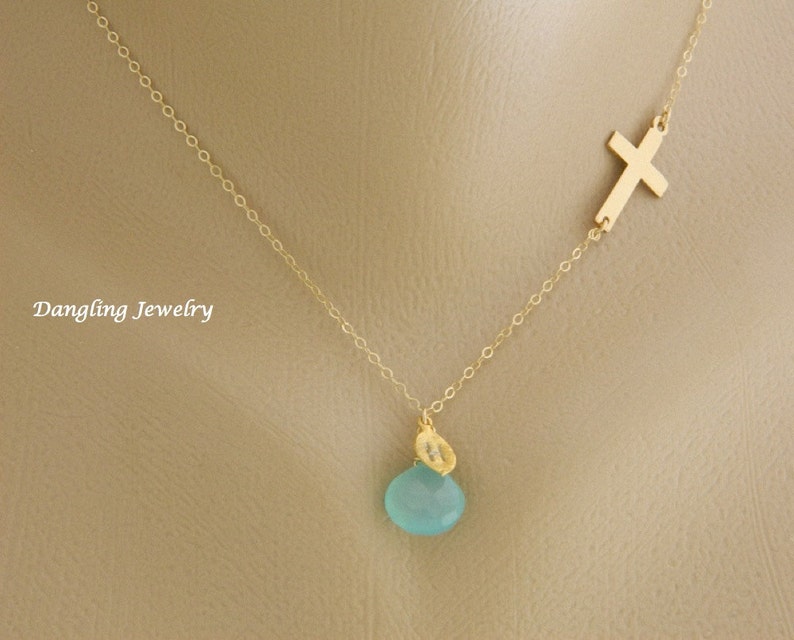 Personalized Sideway Cross Necklace, Birthstone Necklace, Initial Necklace, Religious Jewelry, Gift for Coworker, New Mom, Confirmation Gift image 1
