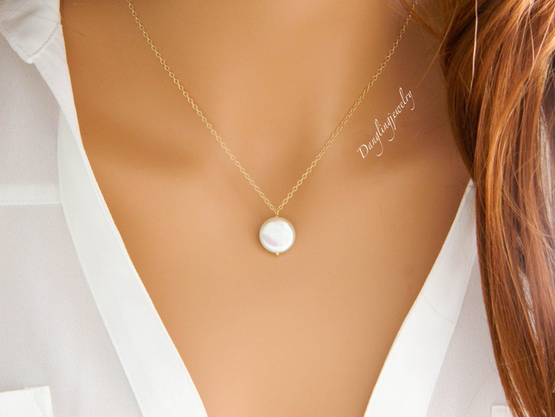 Single pearl necklace gold, June birthstone necklace, bridesmaid jewelry, layered necklace, mother necklace, simple, bridal gift idea image 1