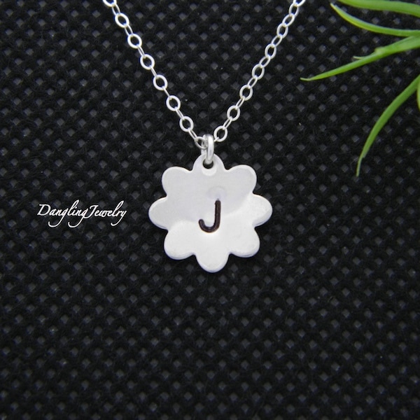 Children Monogram Necklace, Personalized Initial Necklace, Flower Charm Necklace, Minimal Jewelry, Flower Girl, Children Name, Tiny