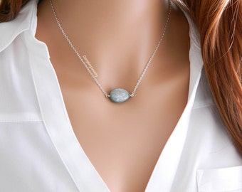 Natural Blue Zircon Necklace, Healing Crystal Necklace, Raw Gemstone Jewelry, December Birthstone Necklace, Mother Necklace, Gift for Women