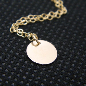 Dainty Gold Necklace with Tiny Gold Disc, Delicate Charm Necklace, Minimal Necklace, Circle Tag Layering Necklace, Bridesmaid Gift, Simple image 2