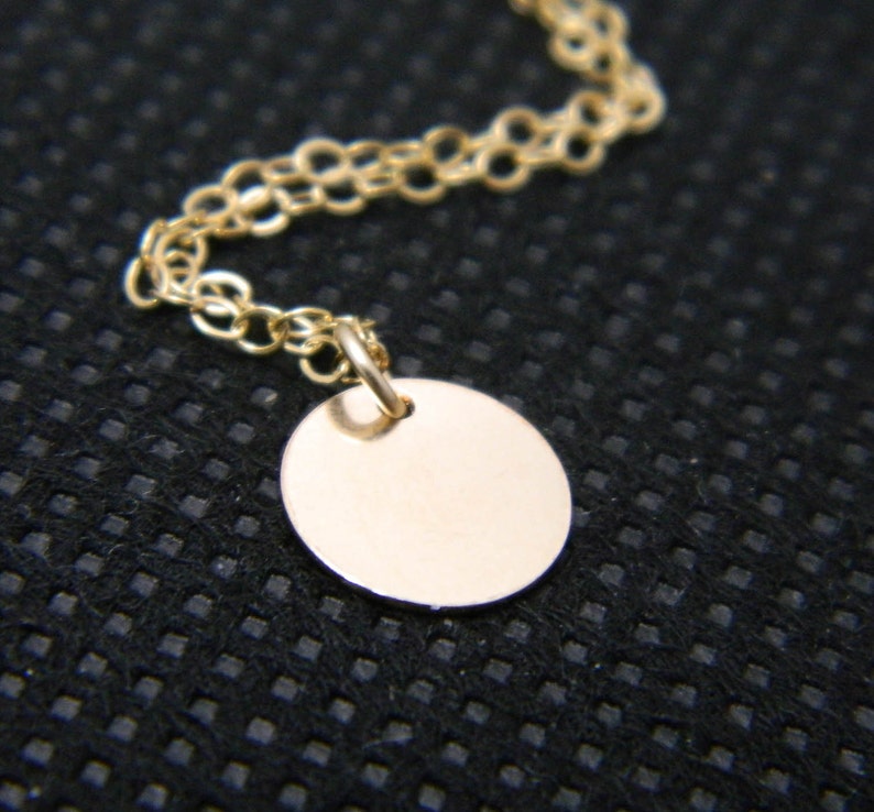 Dainty Gold Necklace with Tiny Gold Disc, Delicate Charm Necklace, Minimal Necklace, Circle Tag Layering Necklace, Bridesmaid Gift, Simple image 2