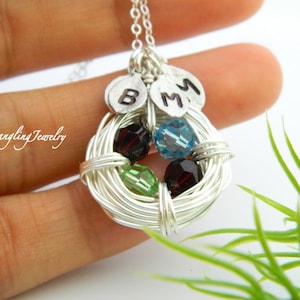 Bird Nest Family Necklace, Mother Day Gift, Personalized Mom Necklace, Initial Necklace Child Birthstone, Gift for Grandma, Gift from Son