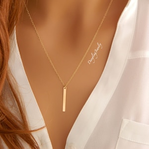 Barre verticale or collier, collier Long Bar, Bar maigre collier, collier minimaliste, bijoux modernes, couche collier, collier Simple image 1