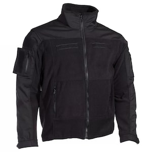 Men’s Black Tactical Fleece Jacket | Military Softshell Jacket | Outdoor Combat Coat with Zipper Pockets | Warm Army Style Utility Jacket