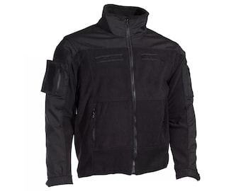 Men’s Black Tactical Fleece Jacket | Military Softshell Jacket | Outdoor Combat Coat with Zipper Pockets | Warm Army Style Utility Jacket