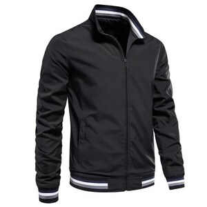 Men&#39;s Classic Black Bomber Jacket Lightweight Zip-Up Windbreaker Stylish Varsity Inspired Outerwear Slim Fit Casual Jacket for Spring & Fall