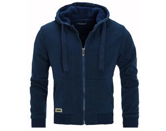Handmade men blue motorbike hoody fleece jacket combact full zip warm jacket hooded track top sports casual sweatshirt