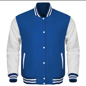 Men handmade Blue and White Varsity Jacket  Letterman Bomber Jacket Baseball Style Jacket Vintage College Jacket Street wear Outerwear