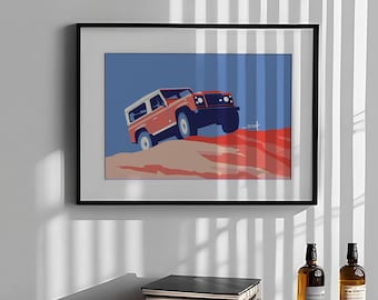 Land Rover Defender Digital Print - Vintage Wall Art, Retro Car Poster, Gift for Him, Car Enthusiast, Minimalist Decor, Digital illustration