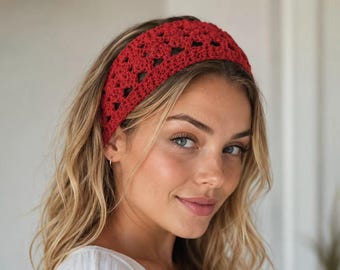 手編みの花柄伸縮性コットン糸ヘッドバンド、ヘアアクセサリー、彼女への特別な贈り物