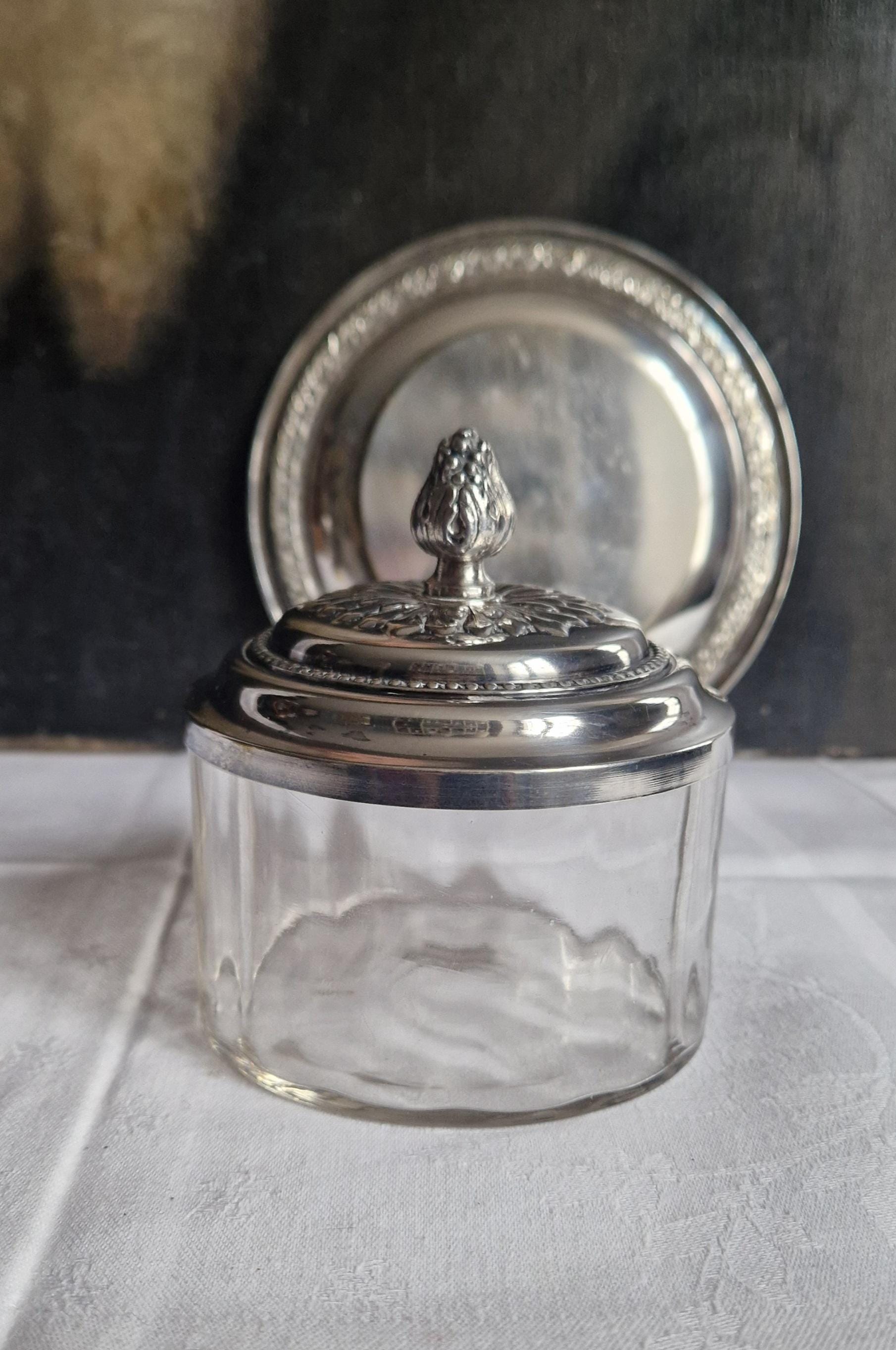 Bonbonnière ancienne sucrier bronze cristal France Antique 120