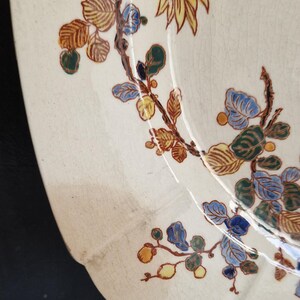 Antik Gien Terre de fer polykrom tallrik med blommotiv, shabby vintage, från Frankrike, sällsynt bild 8