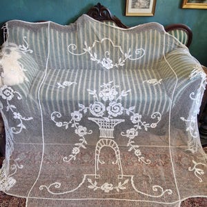 Antique bedspread, throw, curtain, tablecloth, handmade, French vintage decor