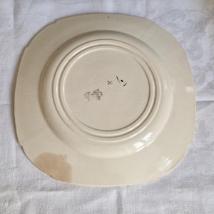 Antik Gien Terre de fer polykrom tallrik med blommotiv, shabby vintage, från Frankrike, sällsynt bild 5