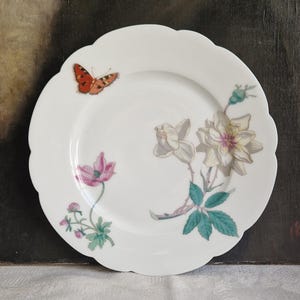 Antique plate with butterflies Franco-Anglaise Terre de fer Shabby vintage from France rare