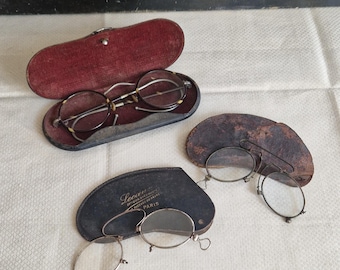 Gafas antiguas, puente de gafas, juego de gafas con cable incluido estuches, decoración vintage francesa shabby chic