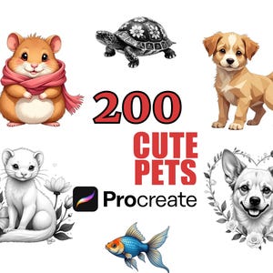 200 Cute Pets Procreate Stamp Brush Set, Adorable Animal Designs, Digital Pet Illustrations, Procreate Brushes, Stamp Bundle