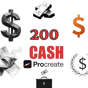 200 CASH Procreate Brush Stamps Bundle, Money Design Stencils, Dollar Sign Brushes, Digital Art Assets, Financial Illustrations