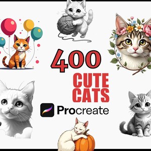 400 Cute Cat Procreate Stamp Brushes Set, Adorable Cat Designs, Digital Cat Stamps, Procreate Brush Bundle, Animal Art, Fun Illustrations