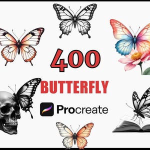 400 Butterfly Procreate Stamps & Brushes Set, Floral Tattoo Designs, Digital Art Stencils, Insect Illustrations, Crafting Tools, Clip Art