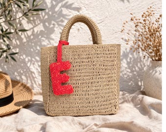Custom Initial Crochet Tote, Personalized Summer Purse, Handmade Boho Gift