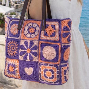 Granny Square Crochet Tote, Colorful Patchwork Handbag, Boho Summer Beach Purse