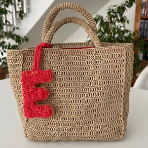 Bolso de paja de crochet personalizado – Bolso con letras personalizado y forro – Monedero de verano hecho a mano – Regalo bohemio para ella