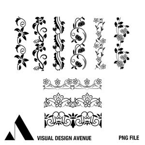 Elegantes verzierten Rand Motive Clipart-Set in schwarz PNG | Florales Design für Einladungen & Scrapbooking