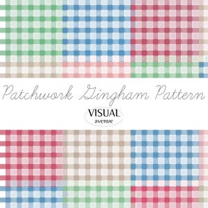 Patchwork-mönster i ginghammönster i A3-storlek, rutigt mönster i ginghammönster, bakgrund med grafiskt tygskal (digital nedladdning)