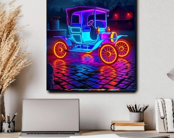 Arte murale al neon 3D stampabile, poster Cyberpunk Vaporwave, stampe digitali luminose Y2K