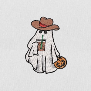 Halloween Western Ghost Embroidery Design, Spooky Cowboy Ghost Embroidery File, Spooky Season Embroidery File, Instant Download, Pes Dst Vp3