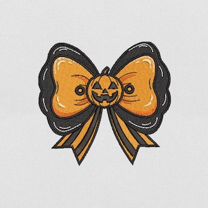Halloween Coquette Bow Embroidery Design, Spooky Pumpkin Bow Embroidery Machine File, Spooky Autumn Embroidery File, Instant Download, Pes
