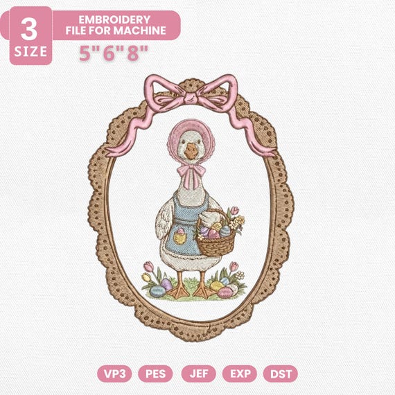 Vintage Thrifted Goose Embroidery Design, Goose Coquette Bow Embroidery File, Goose Cottage Core Pes File, Grandma Core, Instant Download