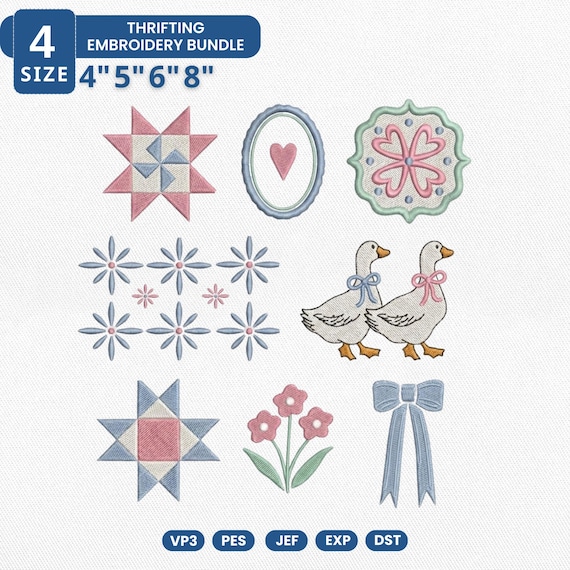 Grandma Core Embroidery Bundle, Retro Duck Couple Embroidery File, Cottage Core Embroidery File, 90s Thrifted Decor Pes, Instant Download