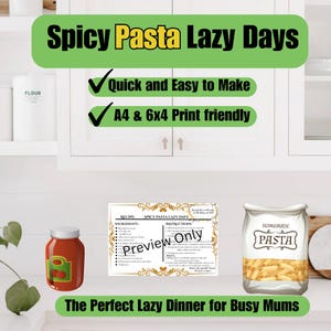 Spicy Pasta Lazy Days – Halal Chicken Pasta Recipe Card Printable | A4 & 6x4 Format | Desi Comfort Food | Instant Download UK