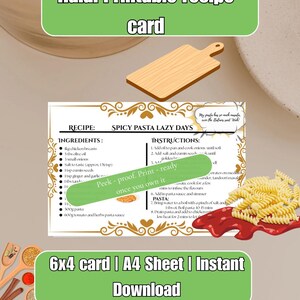Spicy Pasta Lazy Days – Halal Chicken Pasta Recipe Card Printable | A4 & 6x4 Format | Desi Comfort Food | Instant Download UK