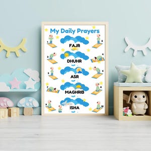 Salah Positions-poster voor moslimkinderen - stap voor stap islamitisch gebed muurkunst | Leren bidden | Leuke en educatieve Namaz-gids.